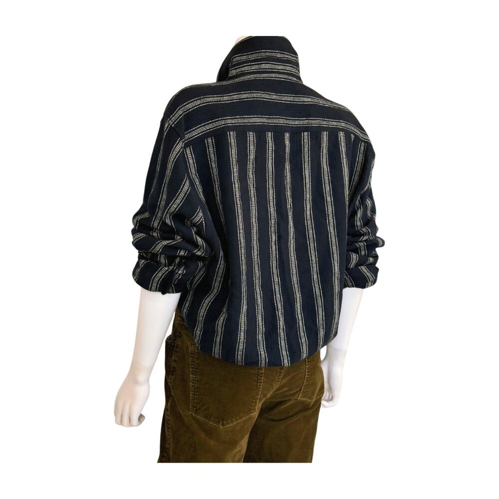 Zara Navy Blue Striped Cotton Button-Up Blouse | Oversized Fit | USA XL - Picture 6 of 10